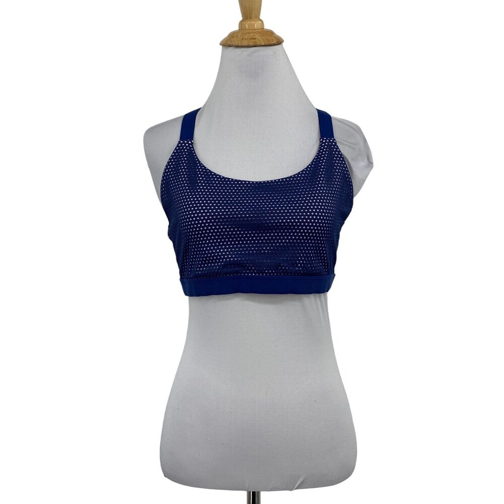 Lorna Jane Sport Bra Womens L Large Blue Nylon Blend Stretch Cross Back Uniquely